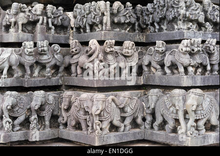 Beluru in Hassan district in the state of Karnataka, India. The town is renowned for its Chennakesava temple, one of the finest examples of Hoysala stone sculpture  workmanship. Stock Photo