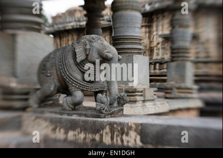 Beluru in Hassan district in the state of Karnataka, India. The town is renowned for its Chennakesava temple, one of the finest examples of Hoysala stone sculpture  workmanship. Stock Photo