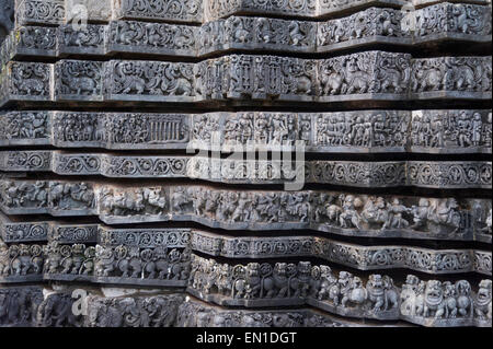 Halebidu in Hassan District, Karnataka, India. The regal capital of the Hoysala Empire in the 12th century. It is home to some of the best examples of Hoysala architecture. Stock Photo