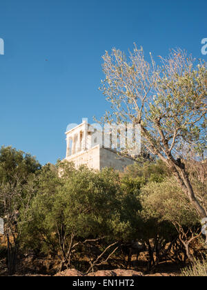 Athena Nike temple behind the olive trees at the Athens Acropolis Stock Photo