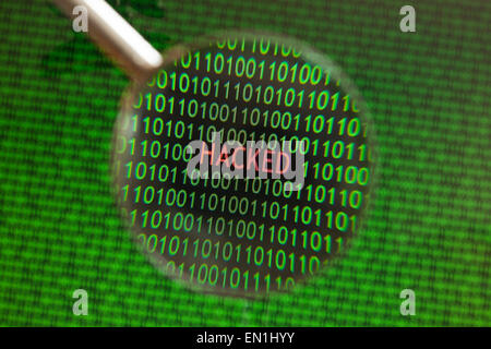 Hacked message on computer screen Stock Photo