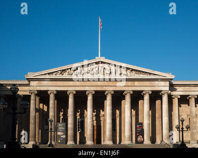 British museum main entrance facade with blue sky background Stock Photo