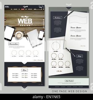 office scene one page website design template with stationery elements Stock Vector
