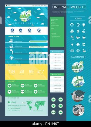 ecology style one page website design template Stock Vector