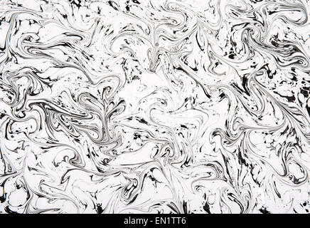 Full Frame Black and White Swirling Marble Patterned Abstract Stock Photo