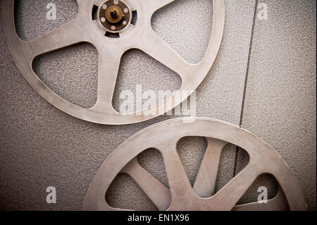 Vintage Movie Film Reels And Projector Isolated With Clipping Path