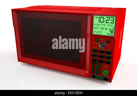 red microwave oven isolated on white background Stock Photo