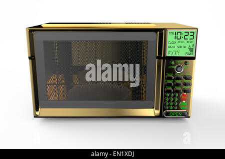 golden microwave oven isolated on white background Stock Photo