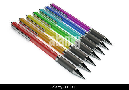 colored ballpoint pens isolated on white background Stock Photo