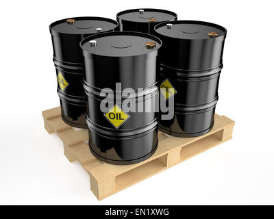 black  oil   barrels on pallet  on   white background. Stock Photo