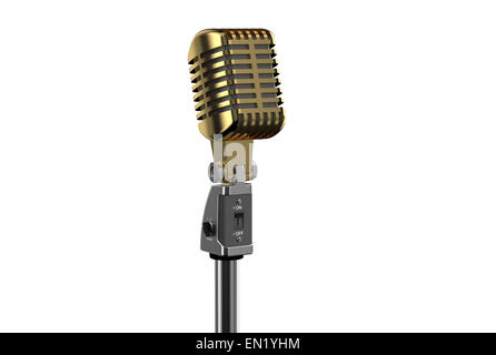 golden vintage microphone isolated on white background Stock Photo