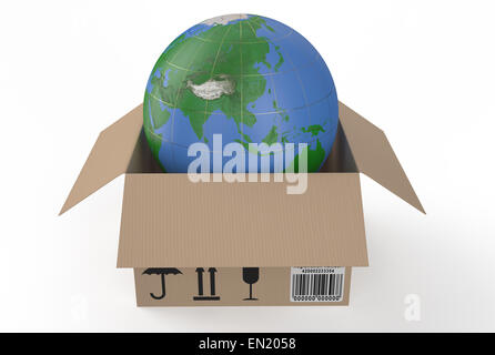 Earth in box  isolated on white background Stock Photo