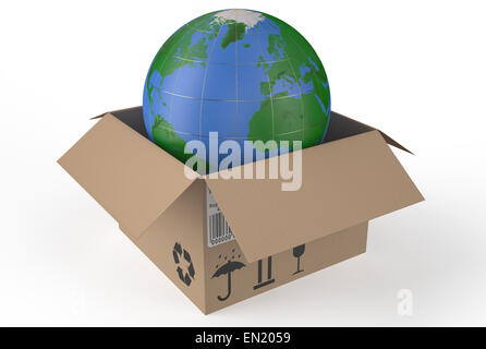 Earth in box  isolated on white background Stock Photo