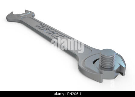 Wrench with bolt and nut on white background. 3d rendering Stock Photo ...