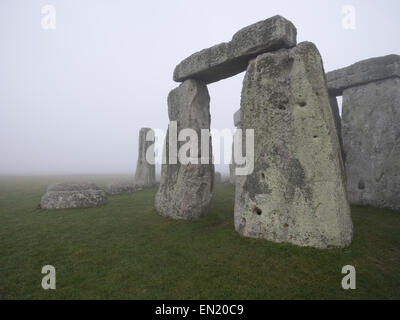 Dawn and Mist at Stonehenge, prehistoric monument of standing stones, Wiltshire, England. UNESCO World Heritage Site.