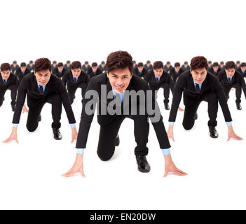 young businessman ready to run with competitor Stock Photo