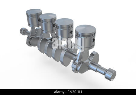 Crankshaft V4 engine pistons isolated on white background Stock Photo