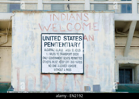 Alcatraz penitentiary welcome sign at the entrance Stock Photo