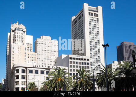 View of Saks & Tiffany & Co buildings in San Francisco California Stock Photo