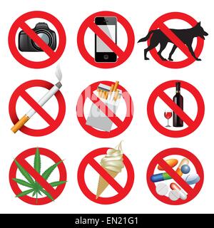 Set of prohibition signs isolated on white. Vector illustration Stock Vector