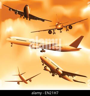 Silhouettes of flying planes isolated on sky. Vector illustration Stock Vector