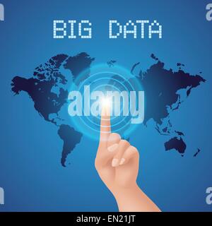 Hand pressing big data button on virtual screen. Vector illustration Stock Vector