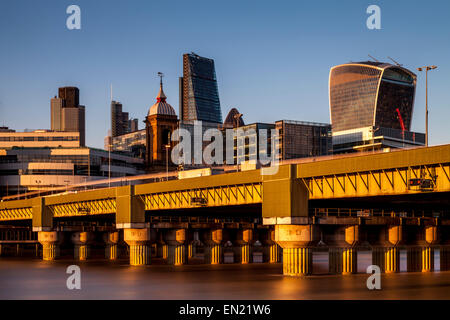 Cannon Street Railway Bridge and The City of London Skyline, London, England Stock Photo