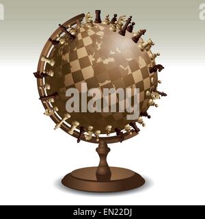 Chess pieces on a globe. Isolated on background. Vector illustration Stock Vector