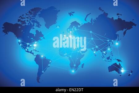 World map with nodes linked by lines. International Logistics or ...