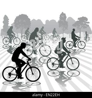 Cyclists silhouettes. Active people biking in the park. Vector illustration Stock Vector