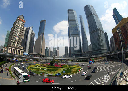 City skyline of skyscrapers in Lujiazui in Pudong, Shanghai, China Stock Photo