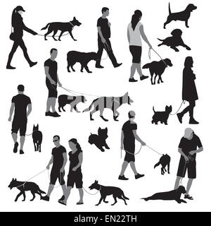 Walking people with dogs. Vector illustration Stock Vector