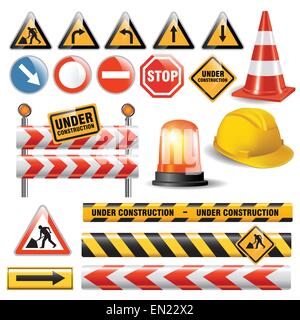 Set of signs and symbols under construction. Vector illustration Stock Vector