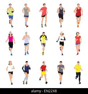 Running people silhouettes. Vector illustration Stock Vector