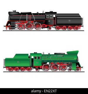 Train, old locomotive isolated on white. Detailed vector Illustration Stock Vector