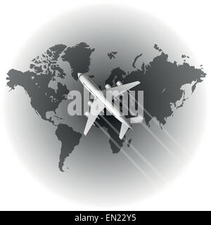 Airplane over the world map. Vector illustration Stock Vector