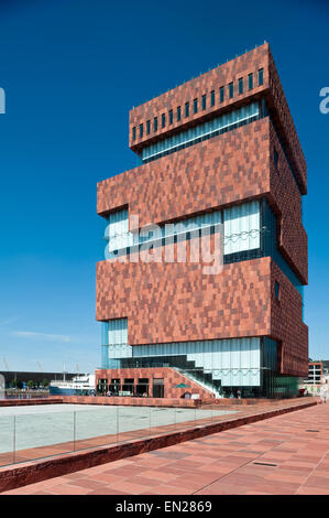 Belgium, Antwerp, full height view of the MAS museum Stock Photo - Alamy