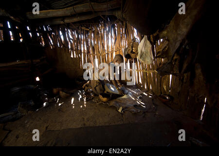 The kitchen inside a mud hut in the village of Bahir Dah, Ethiopia ...