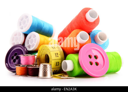 Composition with tailor threads isolated on white background Stock Photo