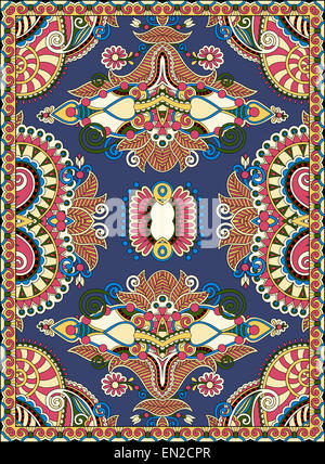 Luxury ethnic carpet with oriental floral ornament in brown and yellow ...