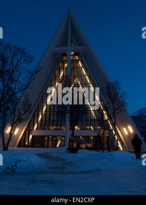 Front view of the Arctic Cathedral in Tromsø during the winter Stock Photo