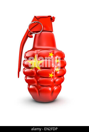 3D render of hand grenade decorated with Chinese flag colours Stock Photo