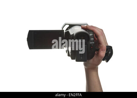 NOVI SAD, SERBIA - APRIL 25, 2015: Person holding Sony FDR AX100, 4k UHD Handycam Camcorder captures Ultra High Definition Foota Stock Photo