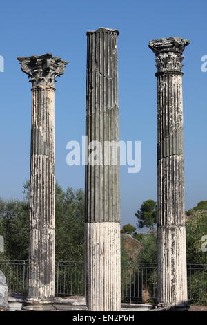 Ruin of ancient corinthian columns in Villa Adriana near Rome, Italy Stock Photo