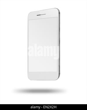 Realistic modern touchscreen phone. With light shadows under smartphone. Isolated on white background. Empty screen. Highly deta Stock Photo