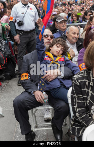 New York, NY - April 26, 2015: Thousands rally in Manhattan Times Square to mark centennial of the deaths of 1.5 million Armenians under the Ottoman Empire in 1915 Stock Photo