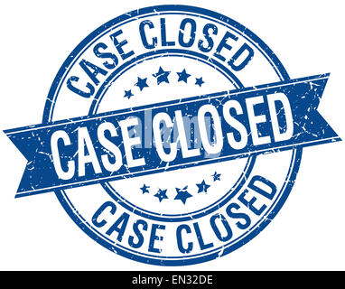 case closed grunge retro blue isolated ribbon stamp Stock Photo