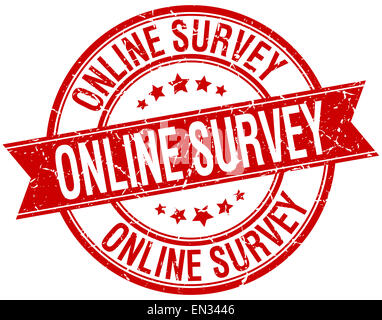 online survey grunge retro red isolated ribbon stamp Stock Photo