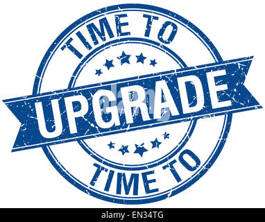 time to upgrade grunge retro blue isolated ribbon stamp Stock Photo