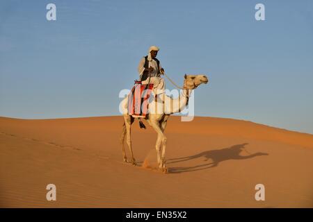 Man on camel, Meroë, Nubia, River Nile state, Sudan Stock Photo